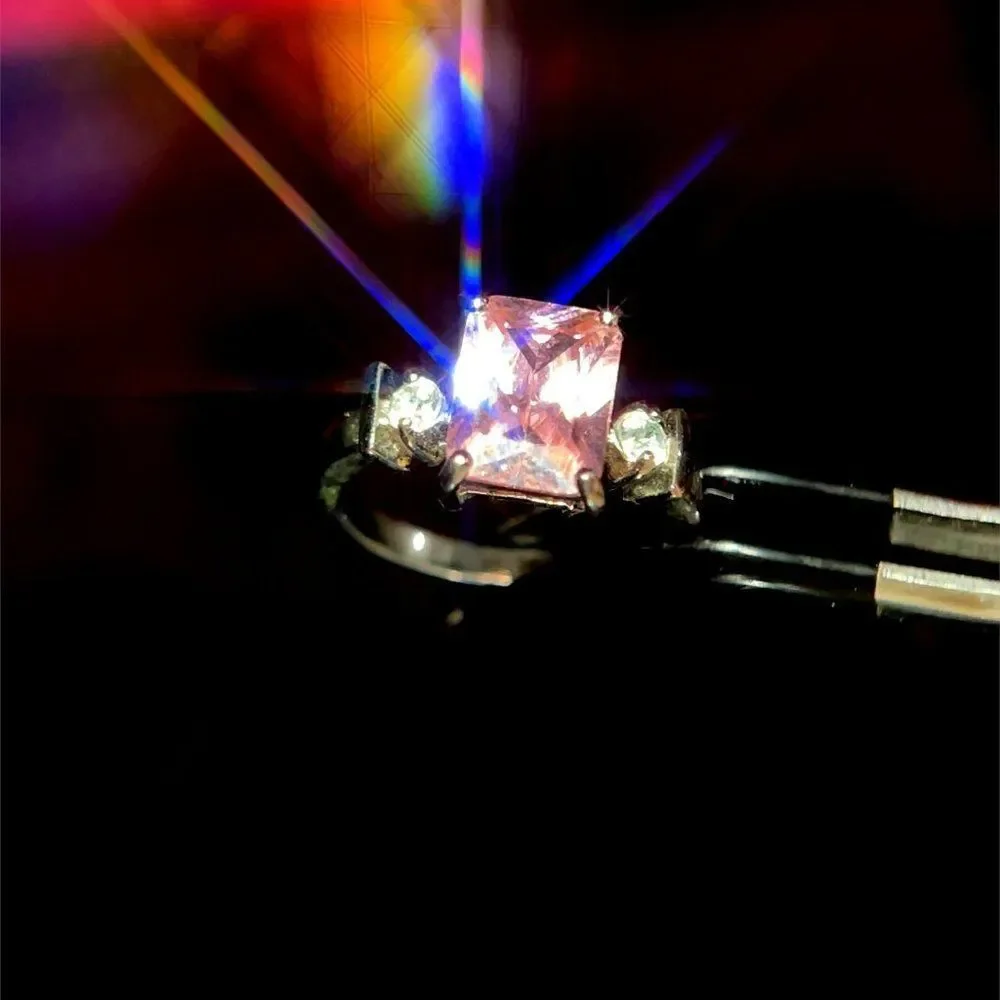 Emerald Cut‎ Pink/White Stone Ring